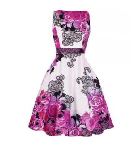 Robe Vintage Grande Taille Rockabilly blanc violet - Louise Vintage
