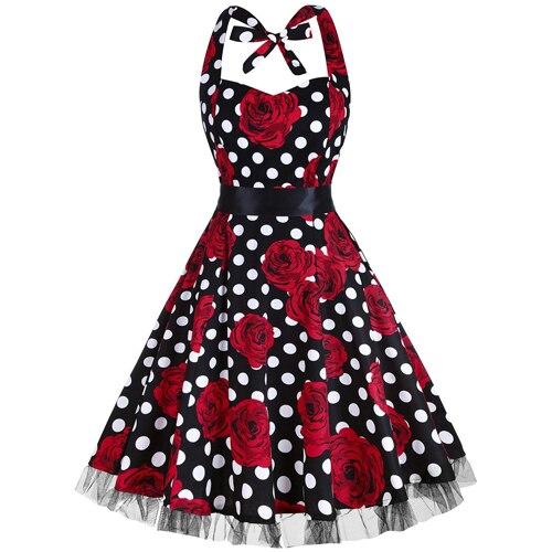 Robe Vintage Grande Taille Rockabilly Noir Roses - Louise Vintage