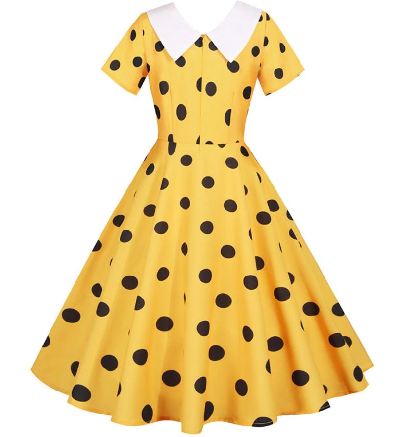 Robe Vintage Jaune à Pois Noirs - Louise Vintage