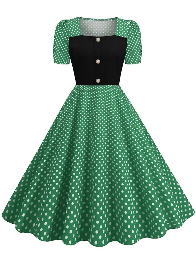 Robe Vintage Manches Courtes Verte - Louise Vintage