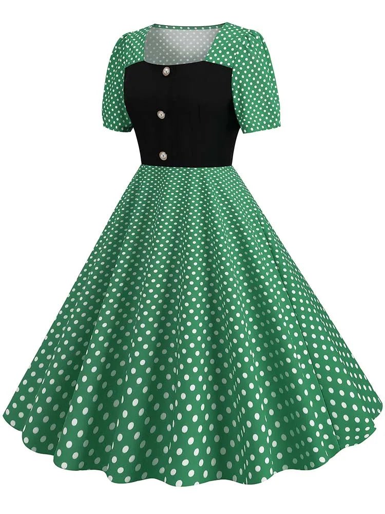 Robe Vintage Manches Courtes Verte - Louise Vintage