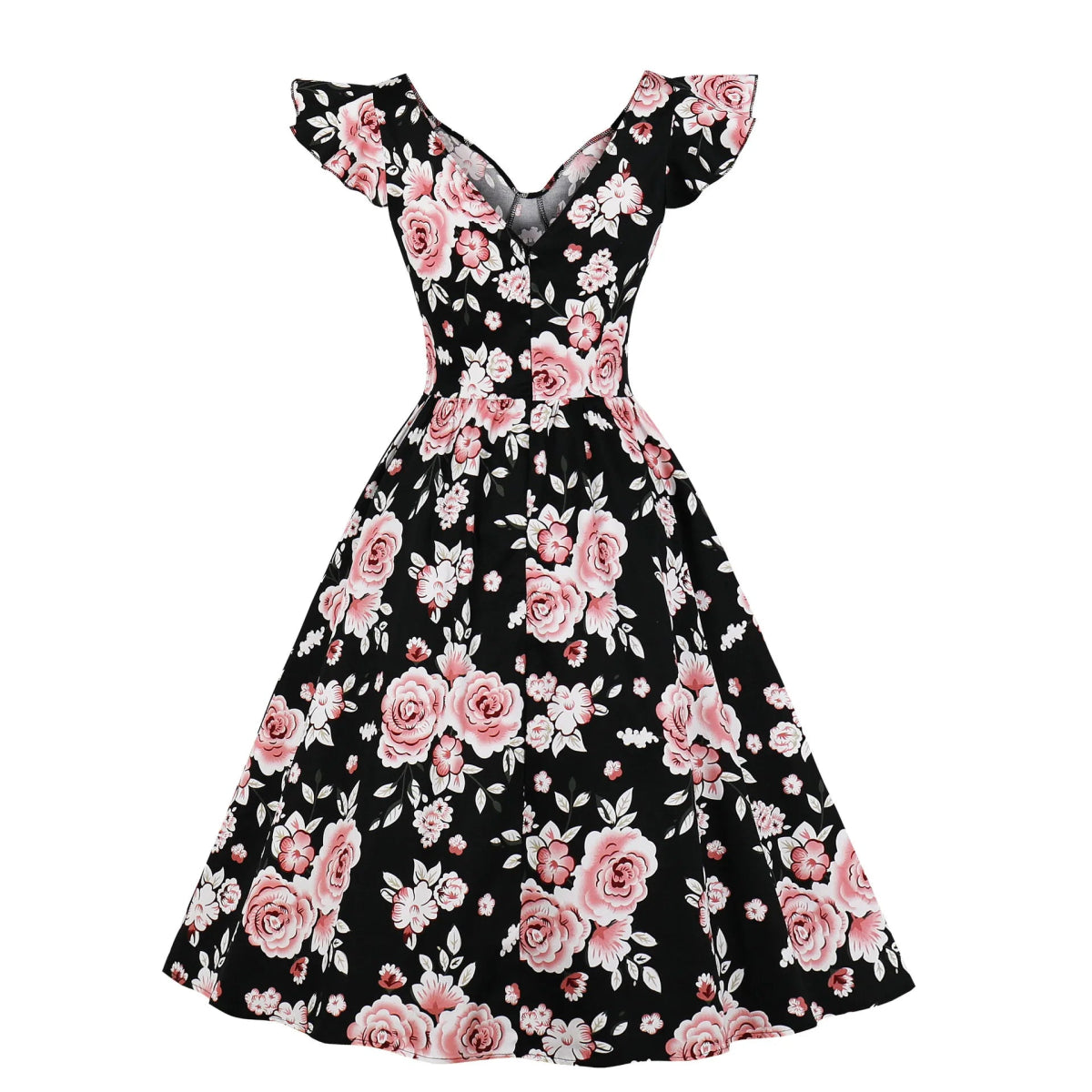 Robe Vintage Noir Roses - Louise Vintage