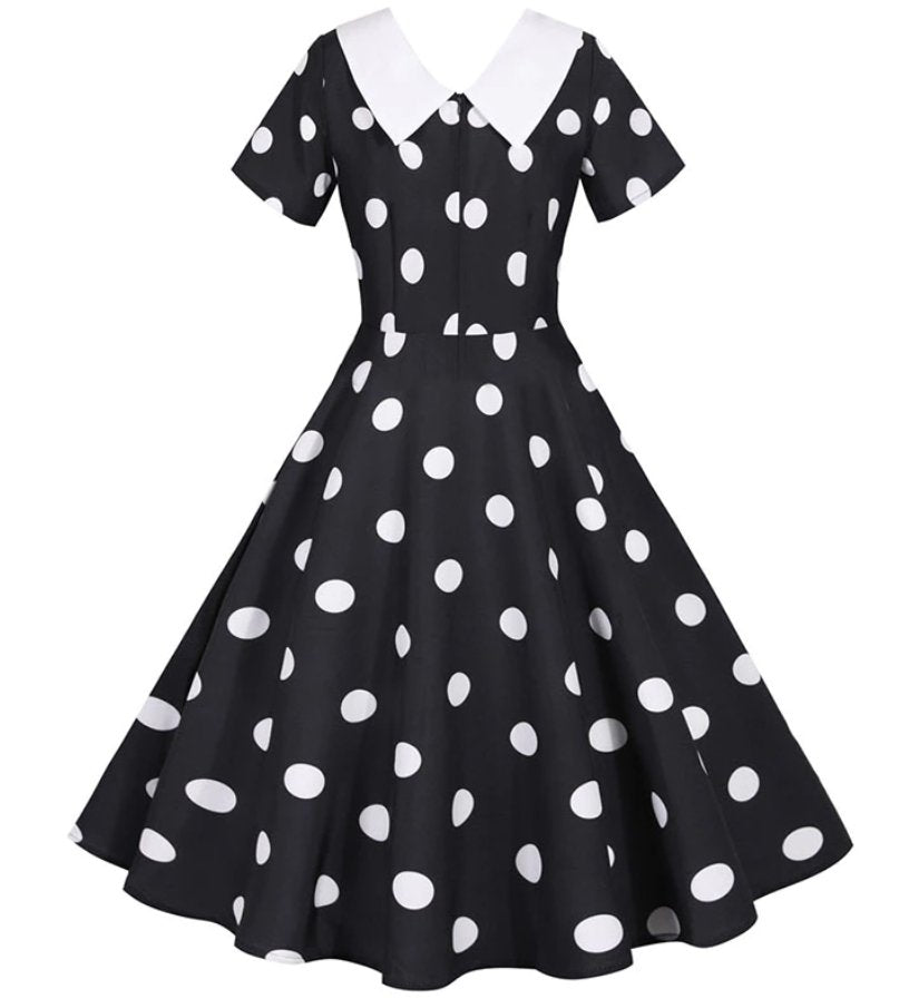 Robe Vintage Noire à Pois Blancs - Louise Vintage
