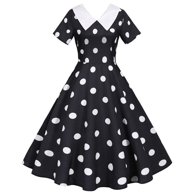 Robe Vintage Noire à Pois Blancs - Louise Vintage