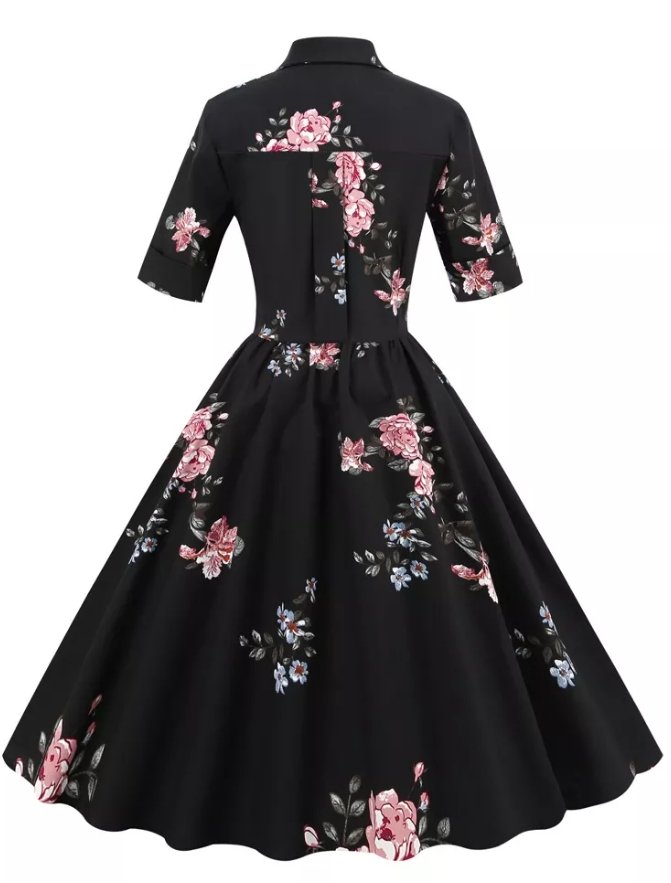 Robe Vintage Noire Col Rabattu - Louise Vintage
