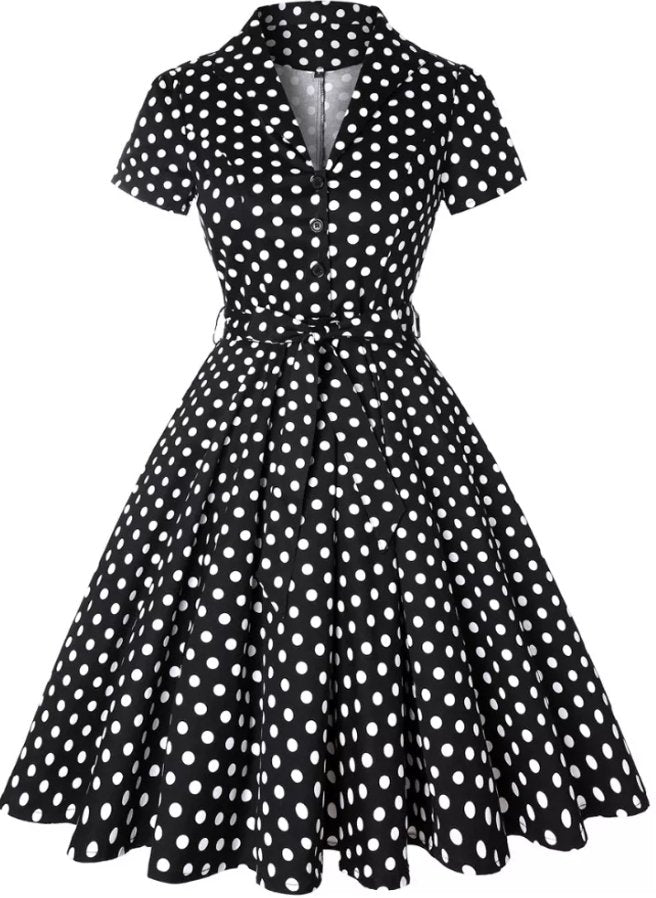 Robe Vintage Pin Up Noire Pois - Louise Vintage