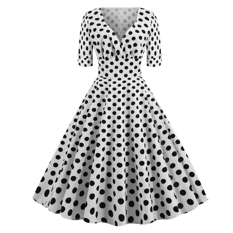 Robe Vintage Rockabilly 50s Blanc Pois - Louise Vintage