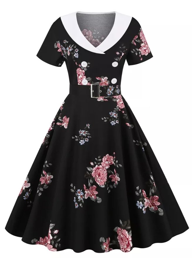 Robe Vintage Rockabilly 50s Fleurs - Louise Vintage