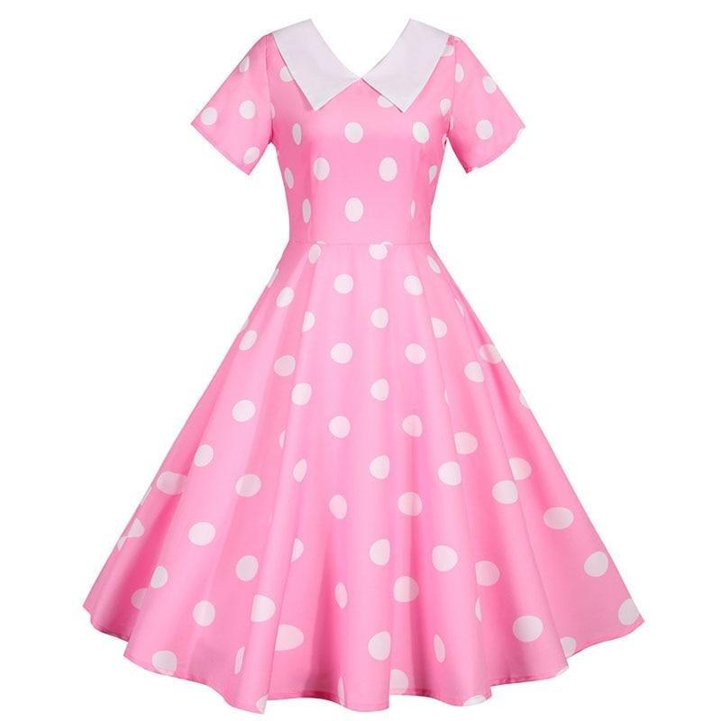 Robe Vintage Rose à Pois Blancs - Louise Vintage
