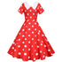 Robe Vintage Rouge à Pois Col Large - Louise Vintage
