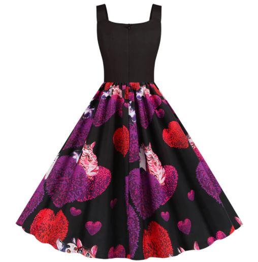 Robe Vintage Saint Valentin Noire Chats - Louise Vintage