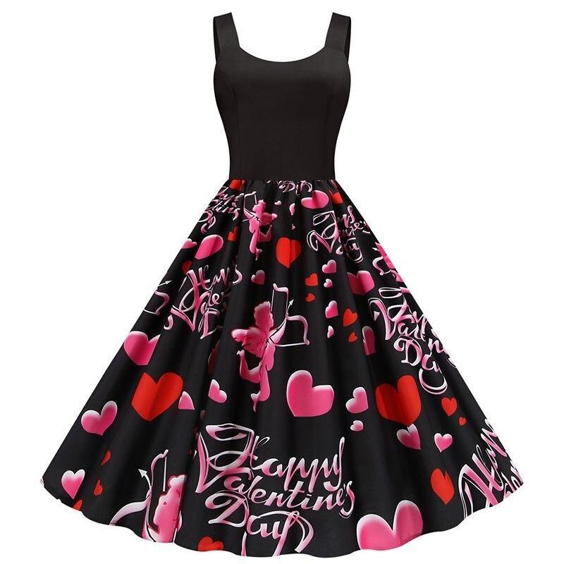 Robe Vintage Saint Valentin Noire Cupidon - Louise Vintage