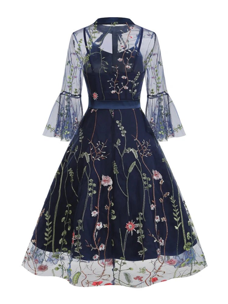 Robe vintage soirée manches longues bleue - Louise Vintage