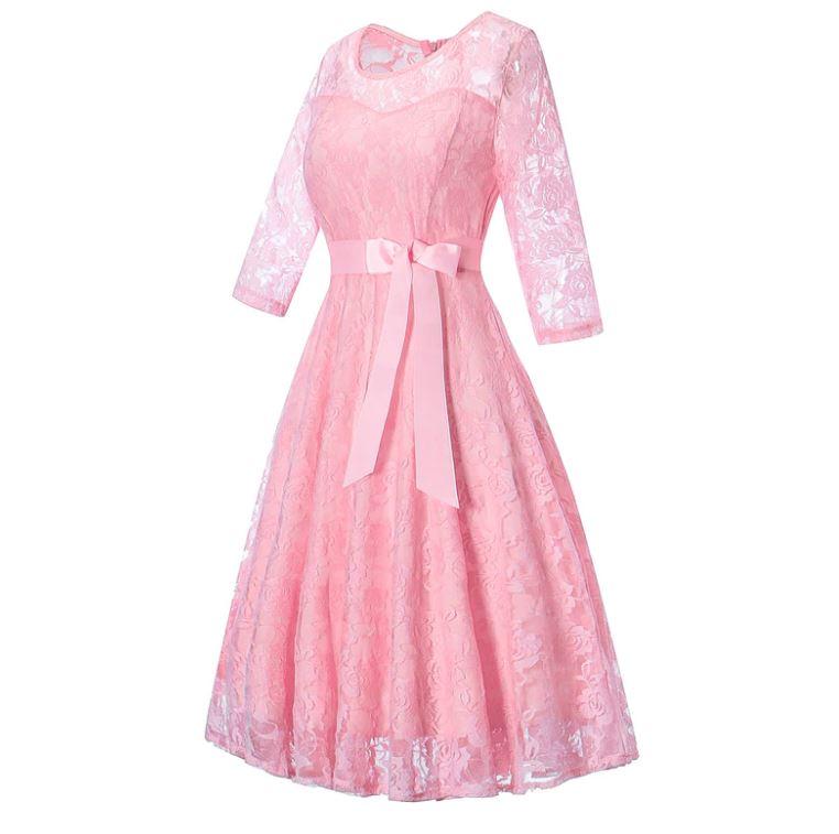 Robe vintage soirée manches longues rose - Louise Vintage