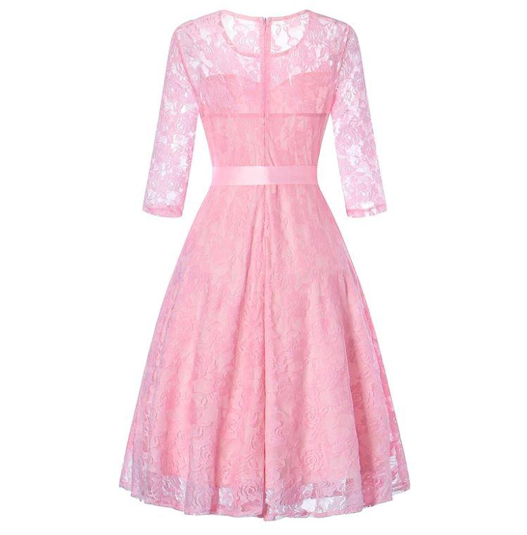 Robe vintage soirée manches longues rose - Louise Vintage
