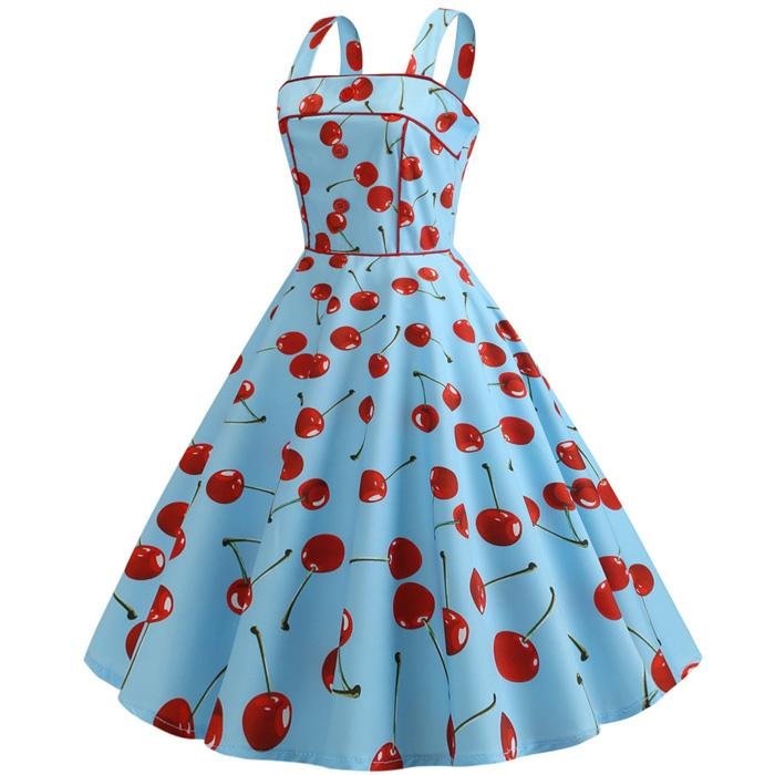 Robe Vintage<br> 1950 Bleu Cerises - Louise Vintage