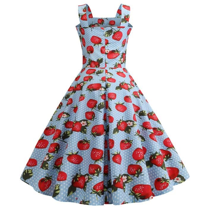 Robe Vintage<br> 1950 Bleu Fraises - Louise Vintage