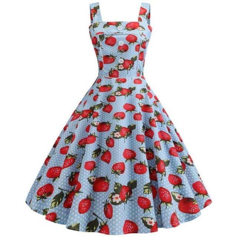 Robe Vintage<br> 1950 Bleu Fraises - Louise Vintage
