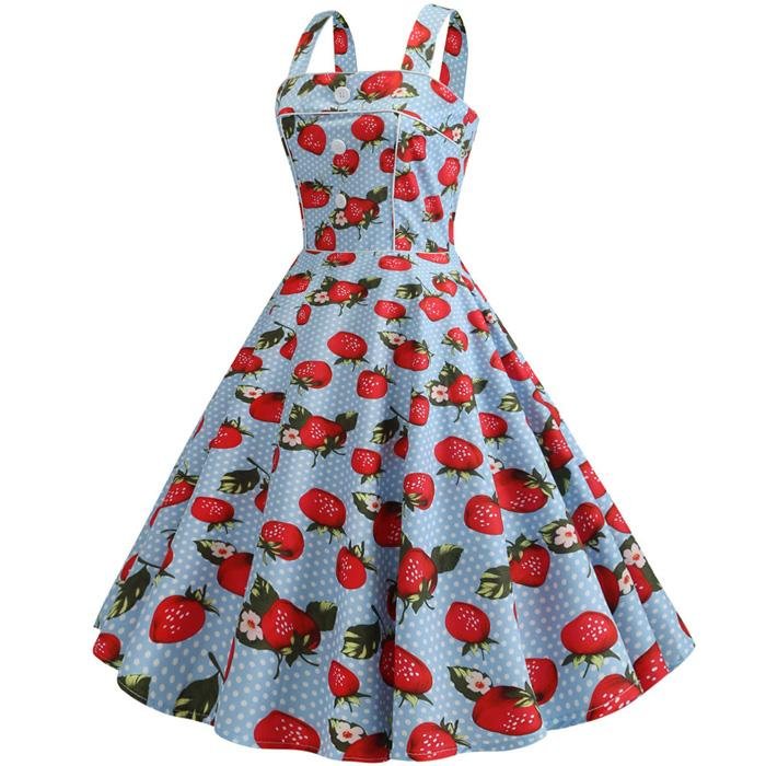 Robe Vintage<br> 1950 Bleu Fraises - Louise Vintage