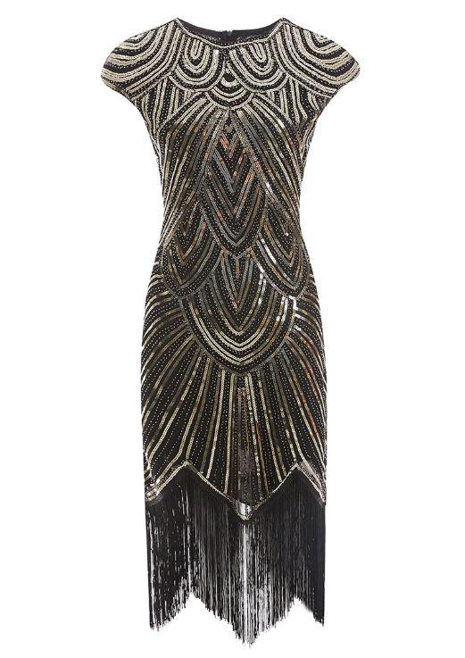 Robe Vintage<br> Années 20 Grande Taille Art Déco Noir Or - Louise Vintage