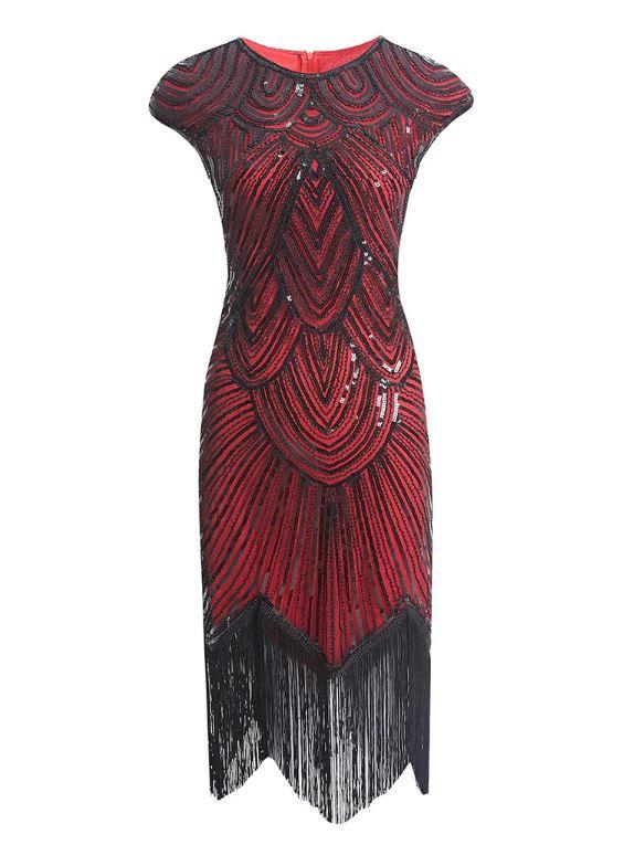 Robe Vintage<br> Années 20 Grande Taille Art Déco Rouge Noir - Louise Vintage