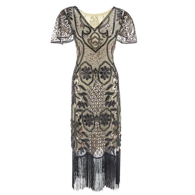 Robe Vintage<br> Années 20 Grande Taille Beige Noir - Louise Vintage