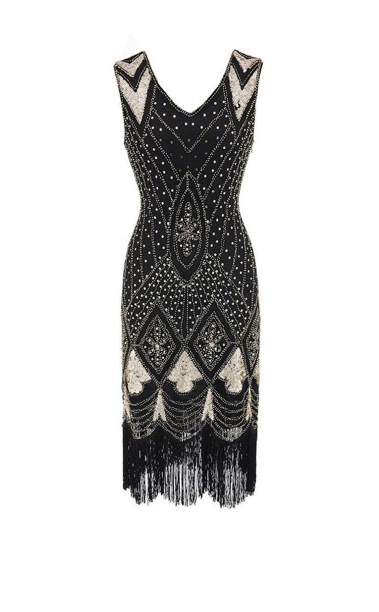 Robe Vintage<br> Années 20 Sequins Noir Or - Louise Vintage