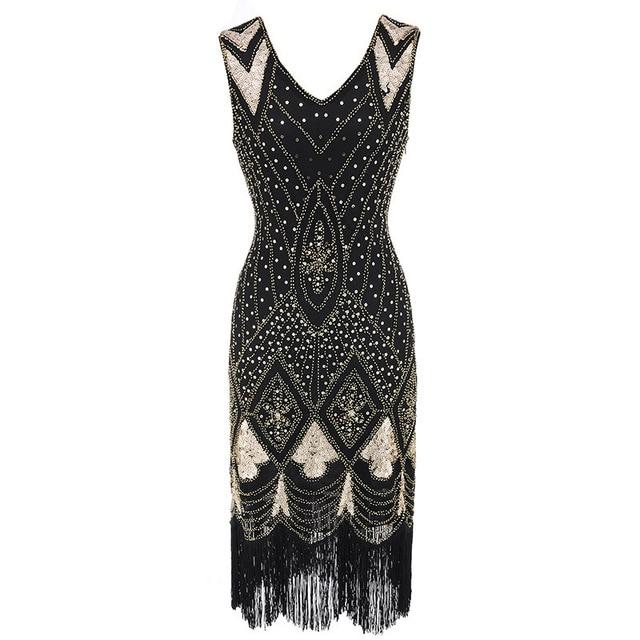 Robe Vintage<br> Années 20 Sequins Noir Or - Louise Vintage