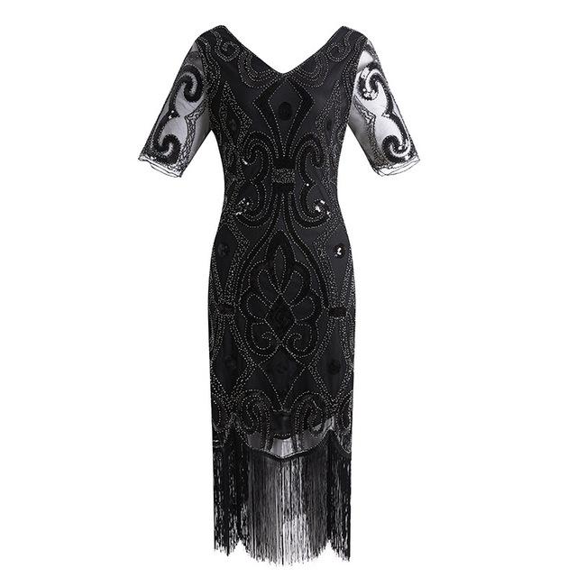 Robe Vintage<br> Années 20 Swing Noir Argent - Louise Vintage