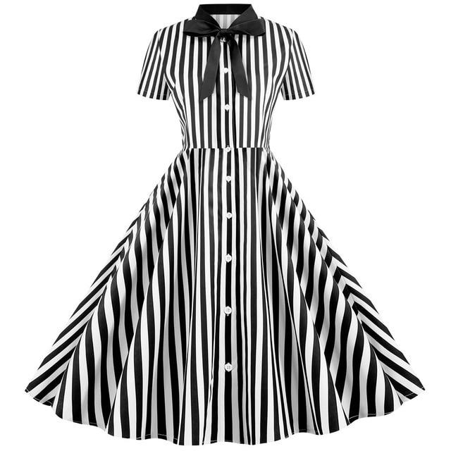 Robe Vintage<br> Rétro Rayures Noir - Louise Vintage