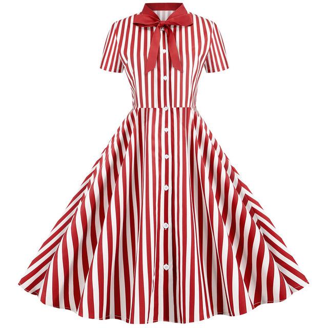 Robe Vintage<br> Rétro Rayures Rouge - Louise Vintage