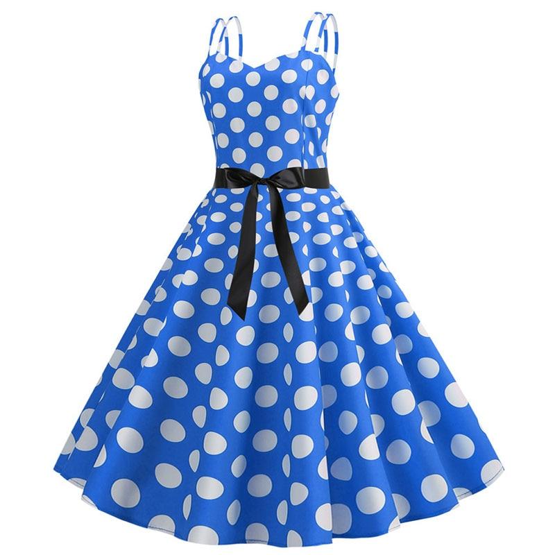 Robe Vintage<br> Rockabilly Bleu Pois - Louise Vintage