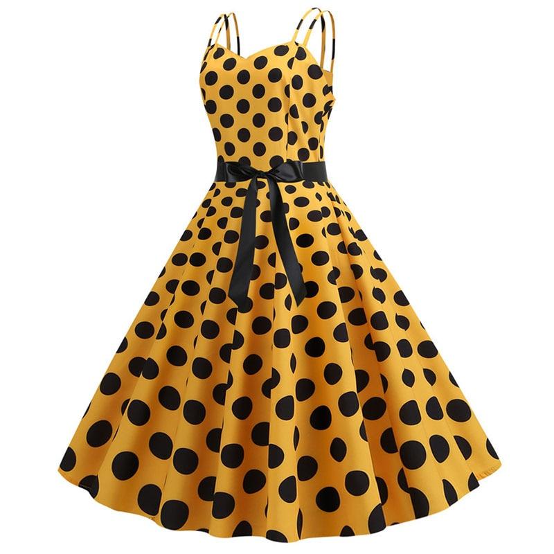 Robe Vintage<br> Rockabilly Jaune Pois - Louise Vintage