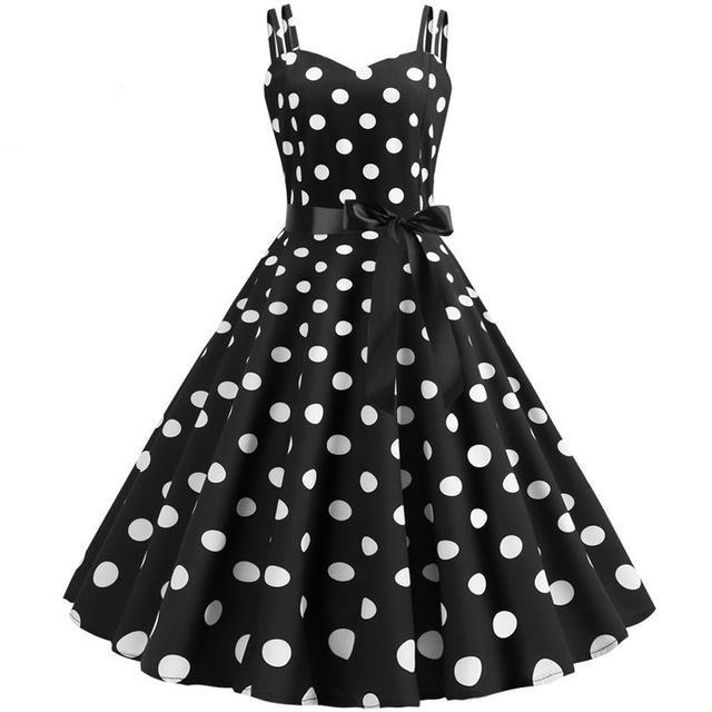 Robe Vintage<br> Rockabilly Noir Pois Blancs - Louise Vintage
