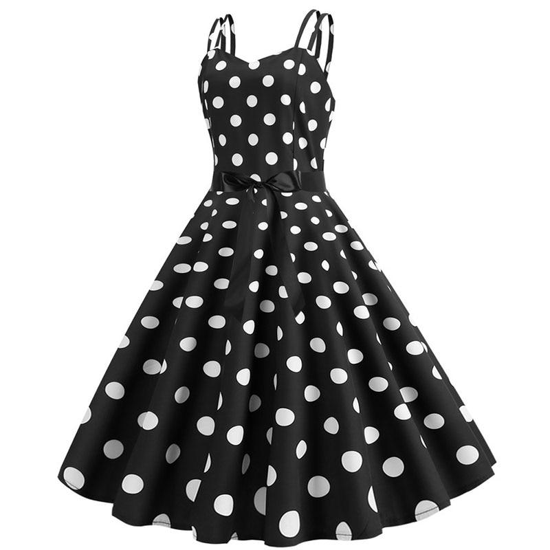 Robe Vintage<br> Rockabilly Noir Pois Blancs - Louise Vintage