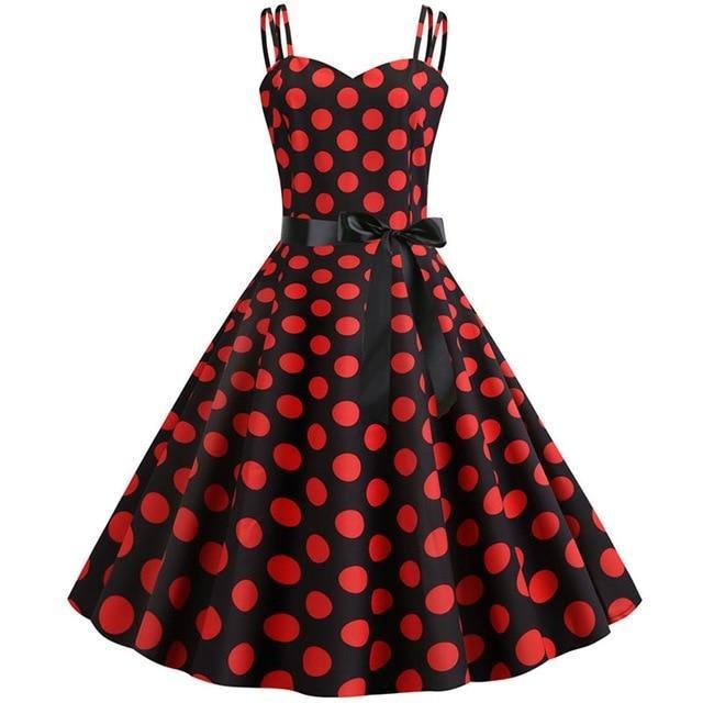 Robe Vintage<br> Rockabilly Noir Pois Rouges - Louise Vintage