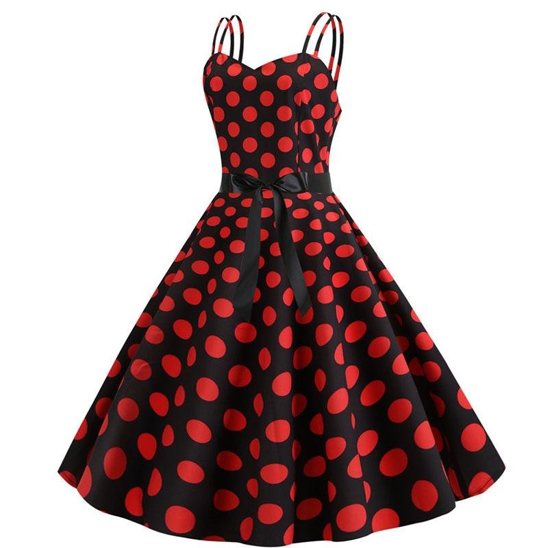 Robe Vintage<br> Rockabilly Noir Pois Rouges - Louise Vintage
