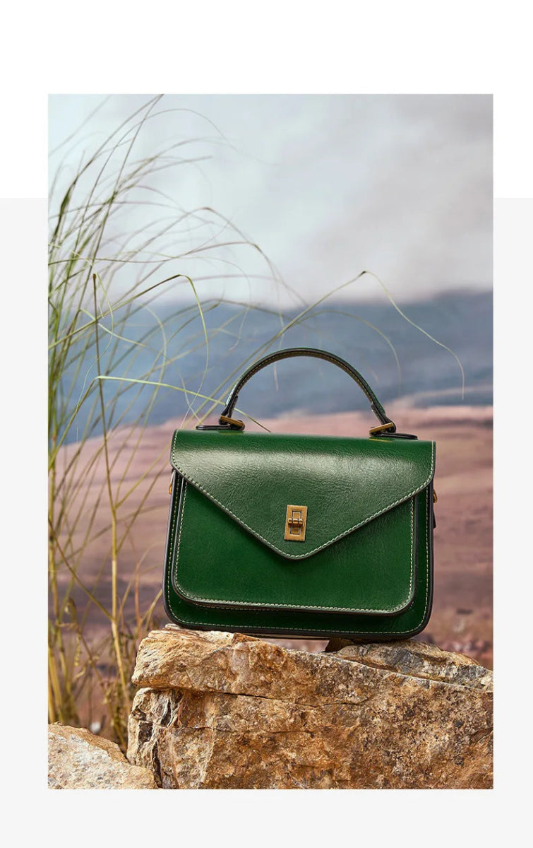 Sac à Main Cuir Vintage Femme Vert - Louise Vintage