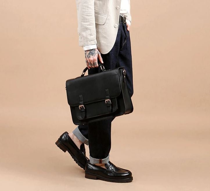Sac Bandoulière Cartable Vintage Noir - Louise Vintage