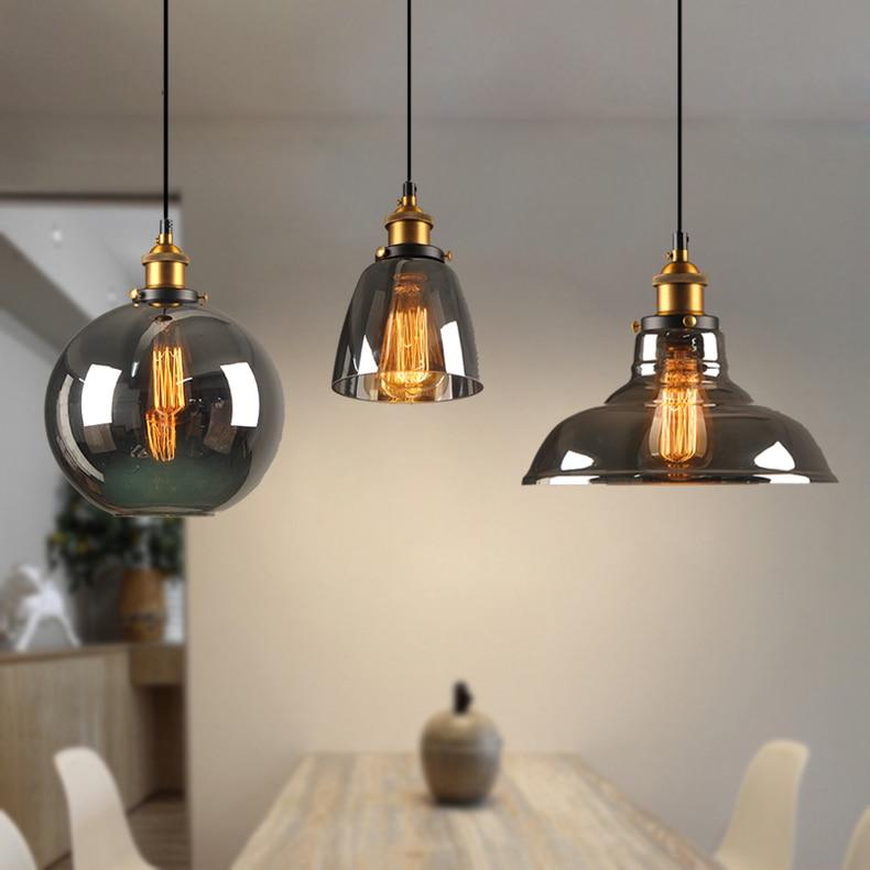 Suspension Vintage<br> Verre Gris 28 cm - Louise Vintage