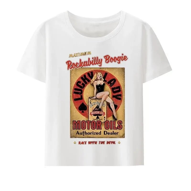 T Shirt Retro Femme Pin Up Blanc - Louise Vintage