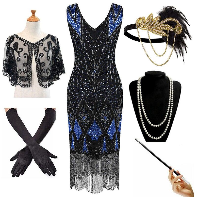 Tenue Années 20 Bleu (Avec Accéssoires) - Louise Vintage