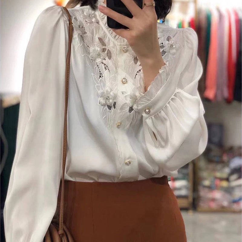 Top Vintage Années 30 Manches Longues Beige - Louise Vintage