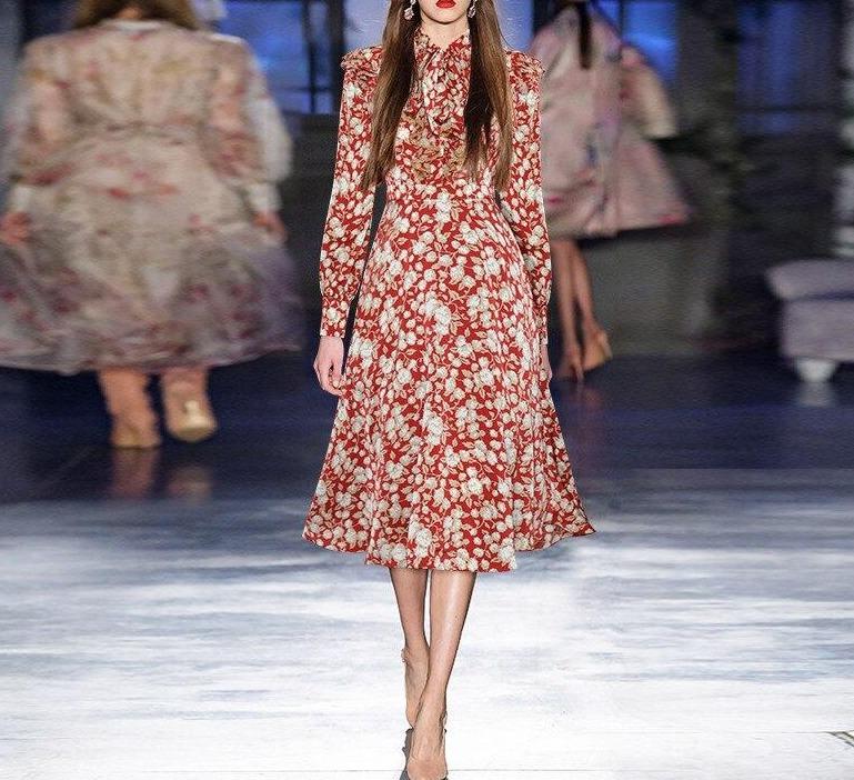 Vintage Robe Fleurie Année 40 Rouge - Louise Vintage