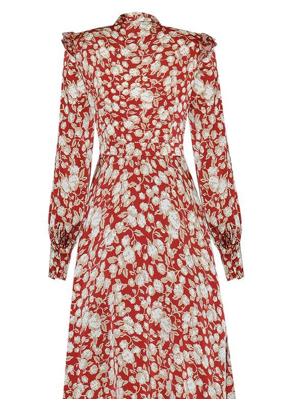 Vintage Robe Fleurie Année 40 Rouge - Louise Vintage