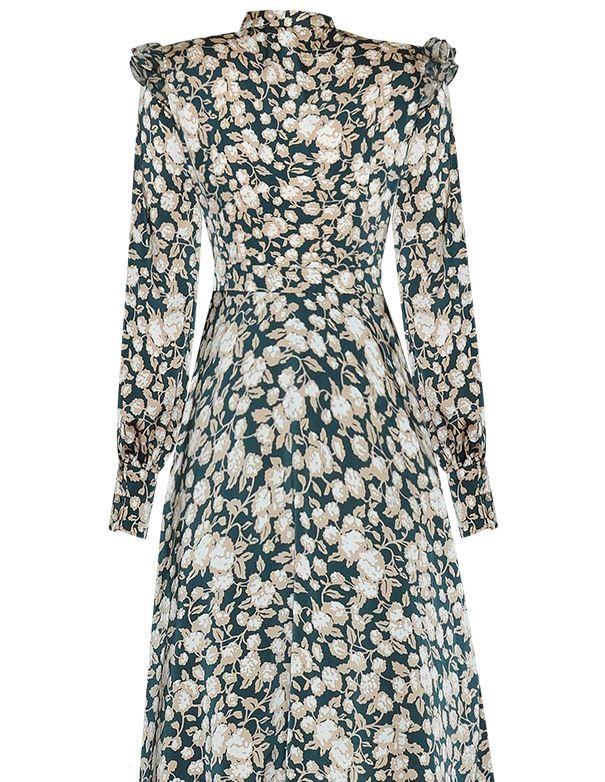 Vintage Robe Fleurie Année 40 Vert - Louise Vintage