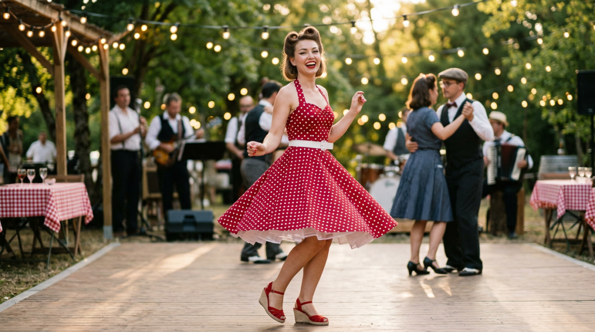 Robe Pin-Up Guinguette : Dansez dans le Charme Rétro de l'Été ! - Louise Vintage