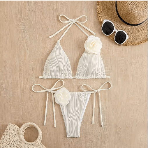 2 Pièce Maillot de Bain Vintage Pin Up Beige - Louise Vintage