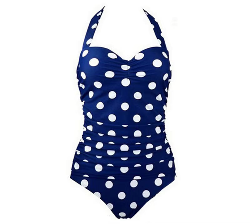 Maillot de Bain une Piece Vintage Bleu Pois