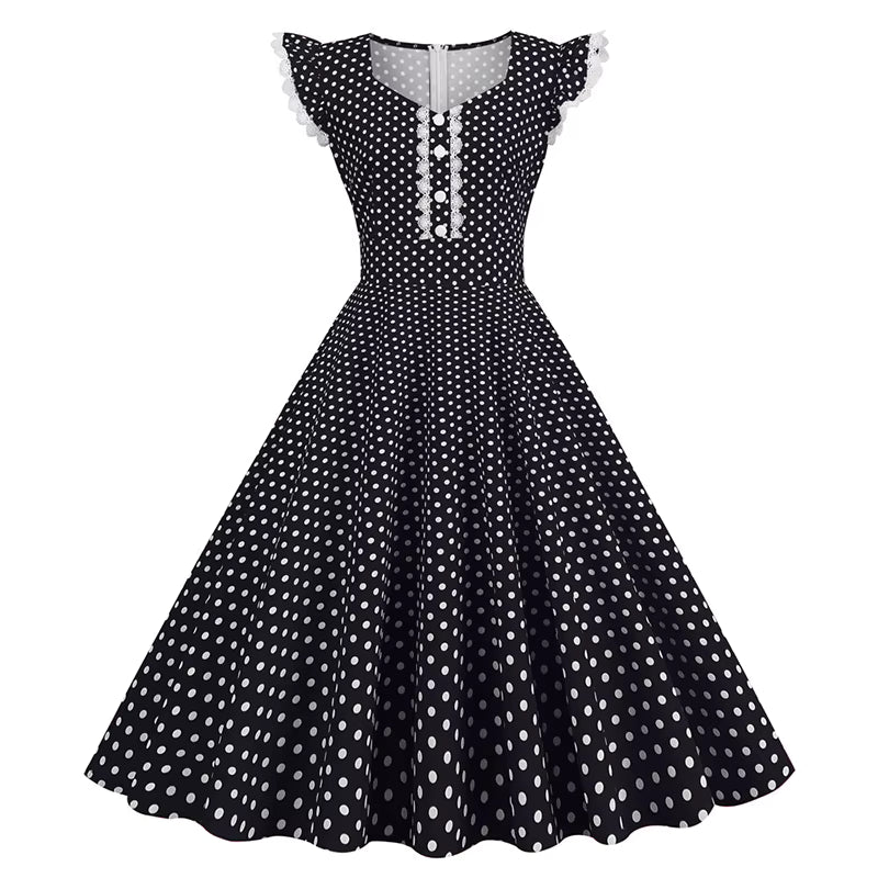 Robe Année 50 Noire Pois